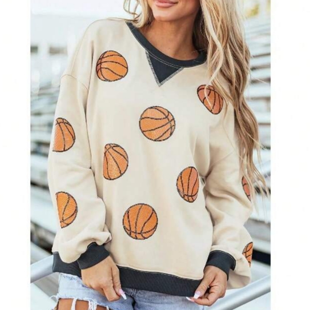 Basketball Patterned Beige Sweatshirt